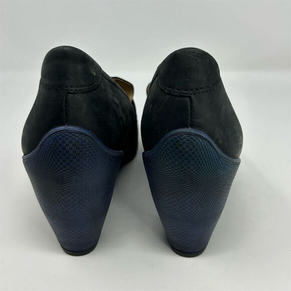 ECCO Women's Black Leather and Blue Heeled Loafers Size 41 Formal Mule - Picture 7 of 11